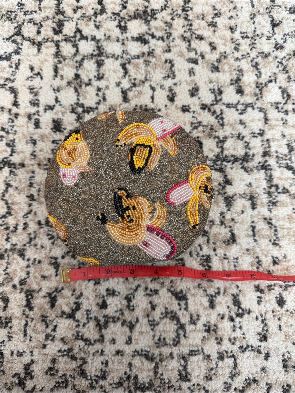Beaded Round Banana Motif Clutch - Yellow